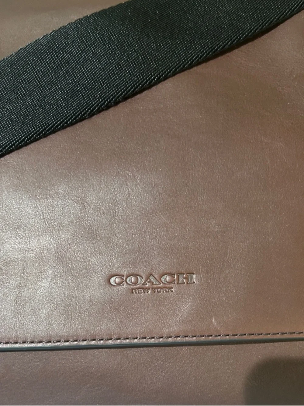 Coach Charles Dark Brown Mahogany Leather Messenger Bag with Black Strap